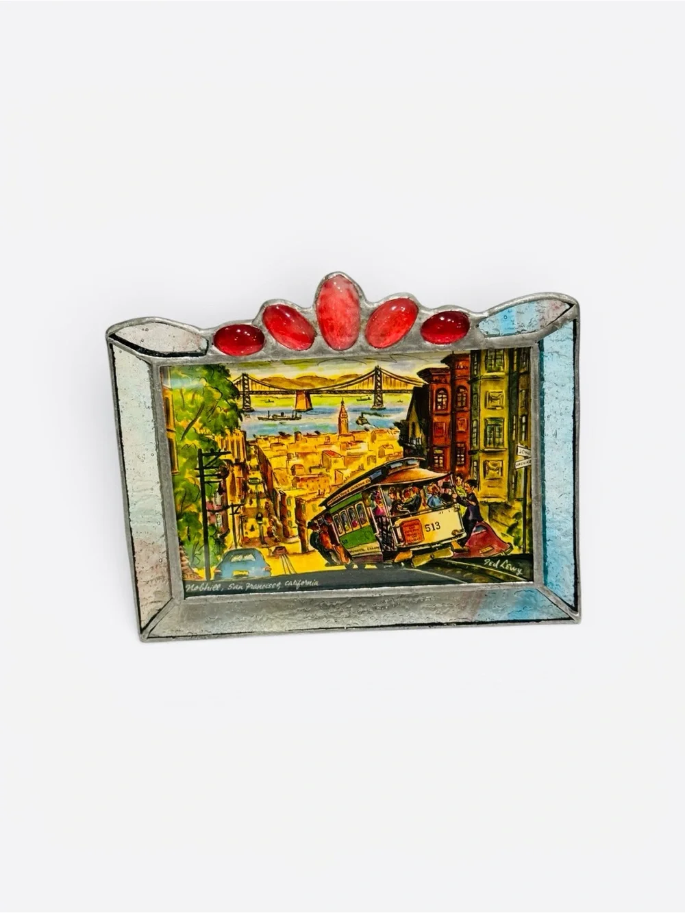 Vintage Stained Glass Picture Frame – Red Accents, Silver Metal Border - Picture 5 of 12